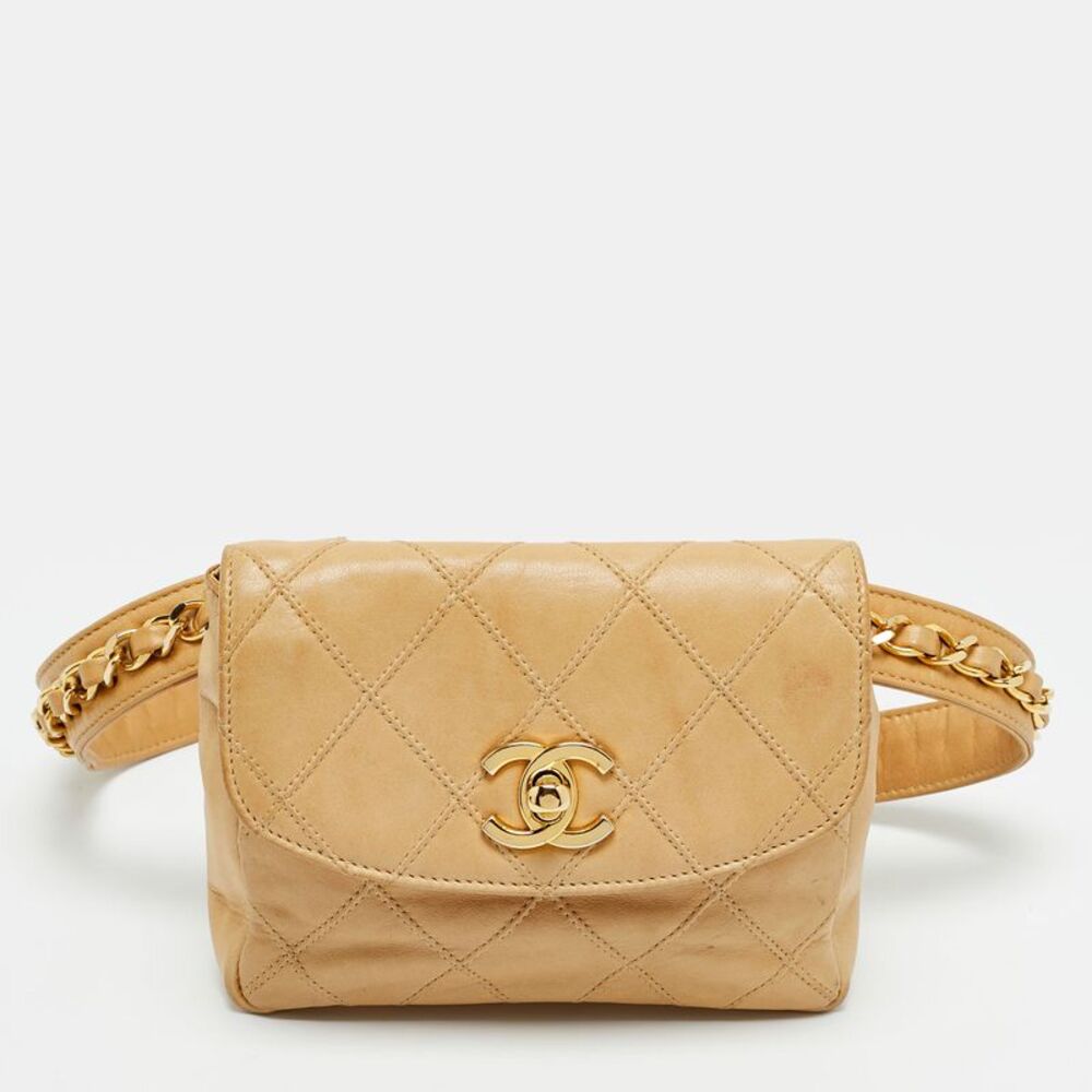 Chanel Beige Quilted Leather Vintage Cc Belt Bag